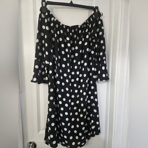 City Street dress, off shoulder polka. M